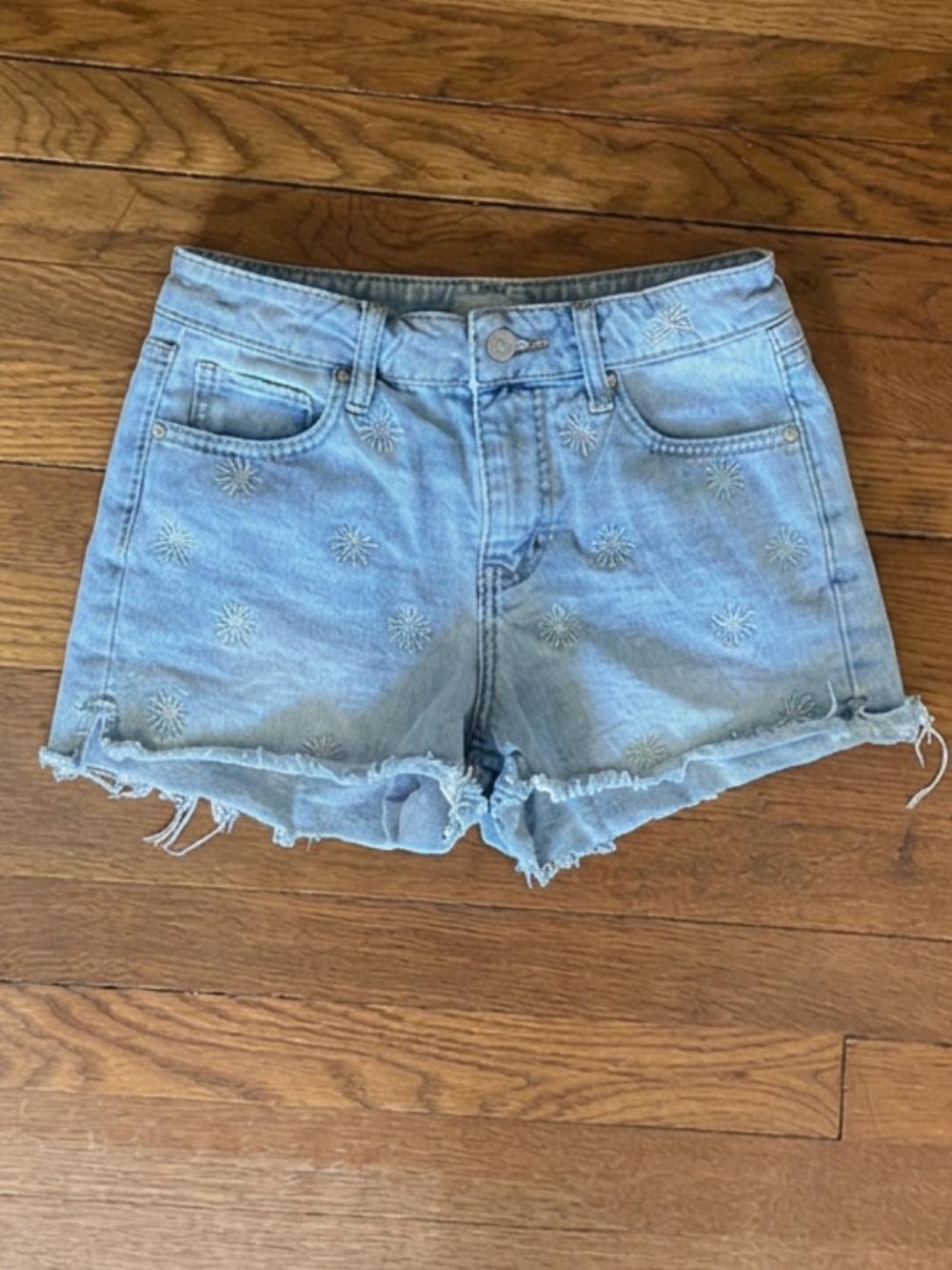 Altar'd State Light Blue Denim Star-Embroidered Shorts